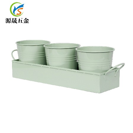 跨境北歐鐵皮花桶家居桌面式圓形復(fù)古鍍鋅鐵皮工藝金屬套裝花盆